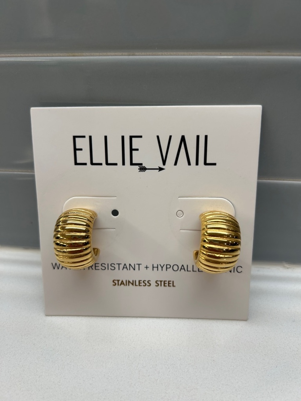 Ellie Vail Gold Ribbed Clip Hoop Earrings